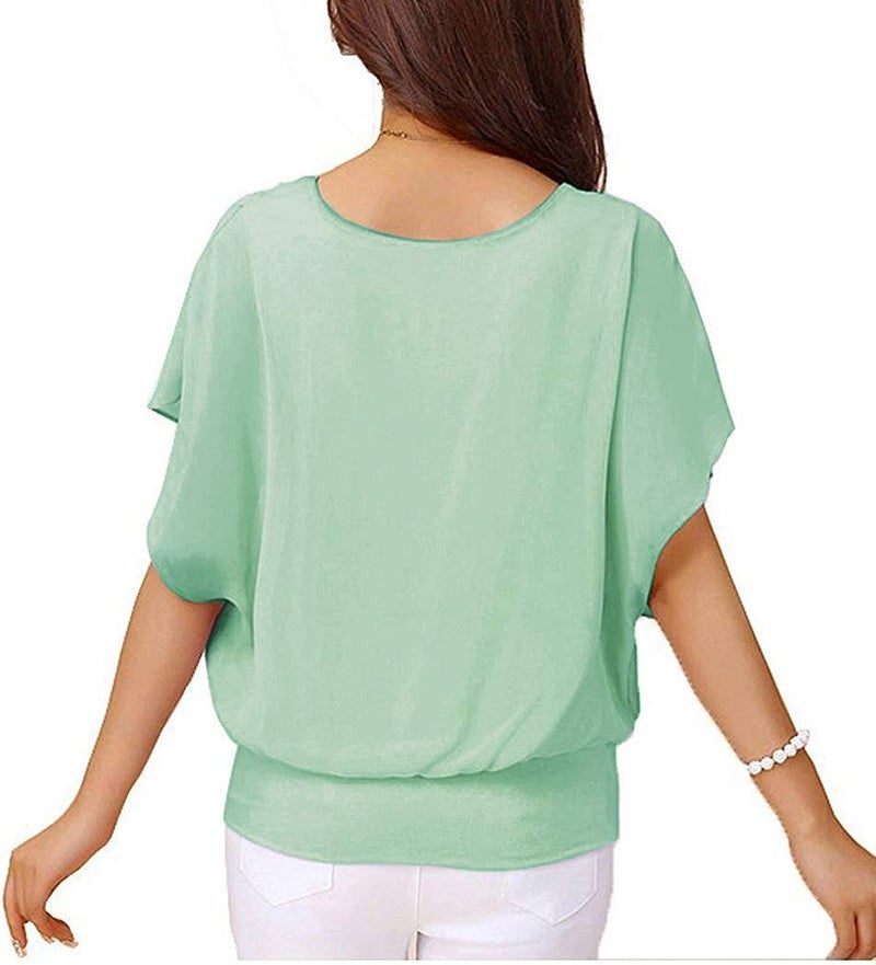 VIISHOW Women's Loose Casual Short Sleeve Chiffon Top T-Shirt Blouse (Medium, Green) - Image 2